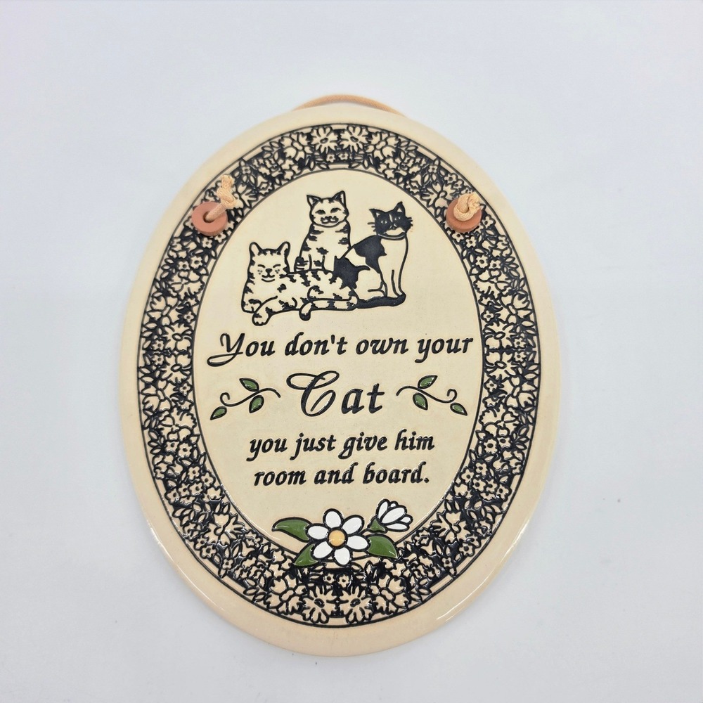 Vintage Trinity Pottery Cat Room and Board Ceramic Oval Plaque Wall Decor USA